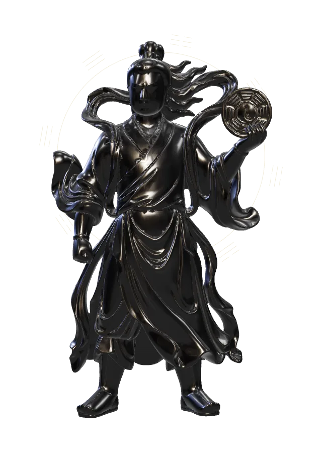 Obsidian statue of Fuxi holding the bagua disc